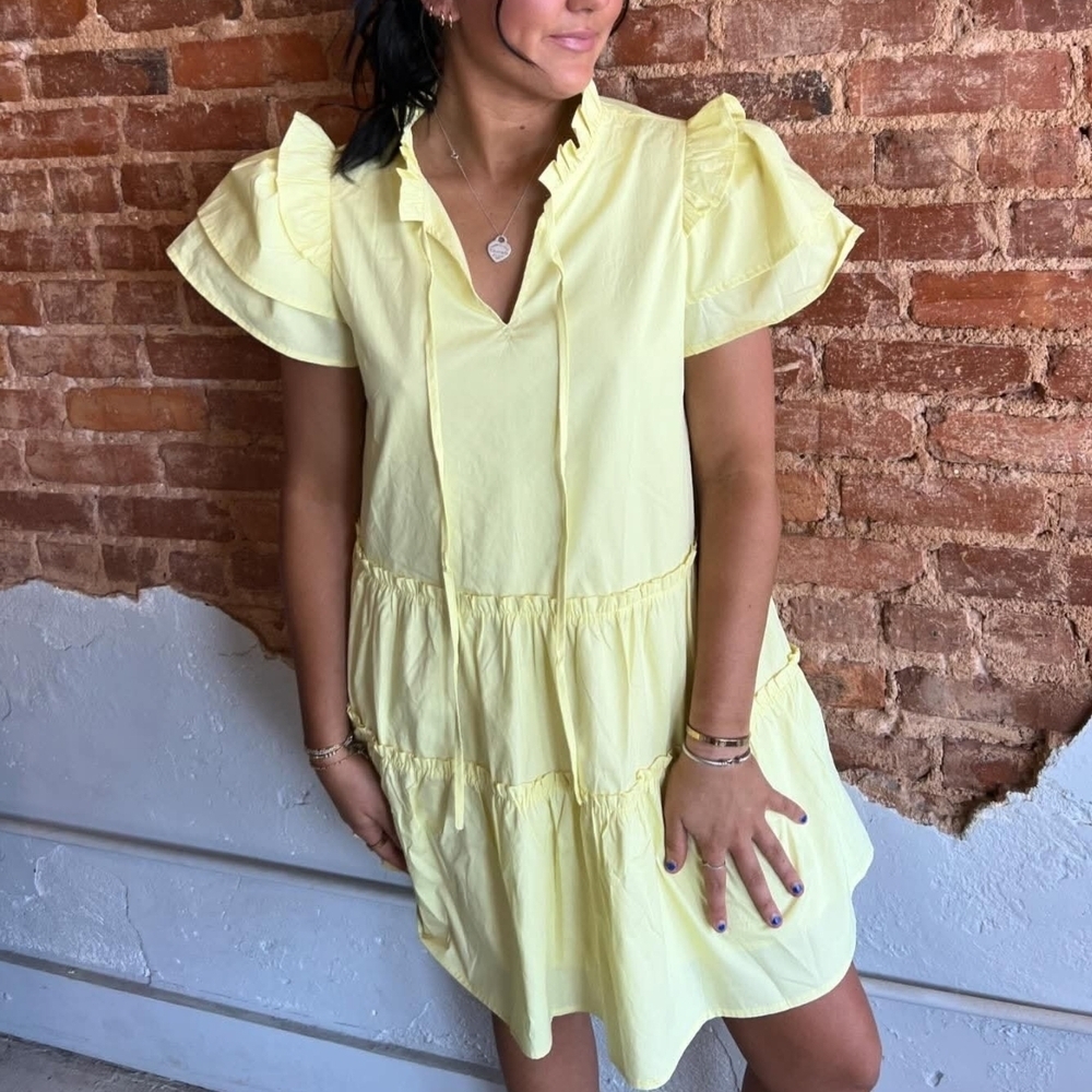 Fantastic Fawn Light Yellow Ruffle Mini Dress Size S